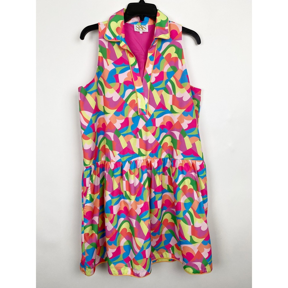 SSYS The Label Abstract Geometric Dropped Waist Ruffle Mini Dress Womens M